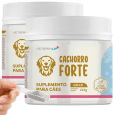 Kit 2 Potes Suplemento Cachorro Forte Gold 250g Suplemento para Cães com Ômega 3, Glucosamina, Condroitina e Probióticos