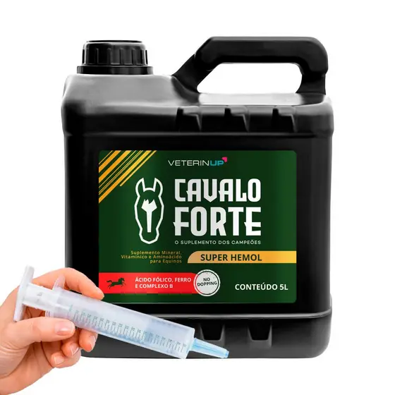 Suplemento Cavalo Forte Super Hemol 5L Suplemento Líquido para Equinos com Ferro, Ácido Fólico e Vitaminas do Complexo B