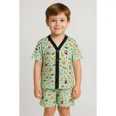 Pijama Infantil menino de Botão americano Pijama Manga Curta e Short Masculino