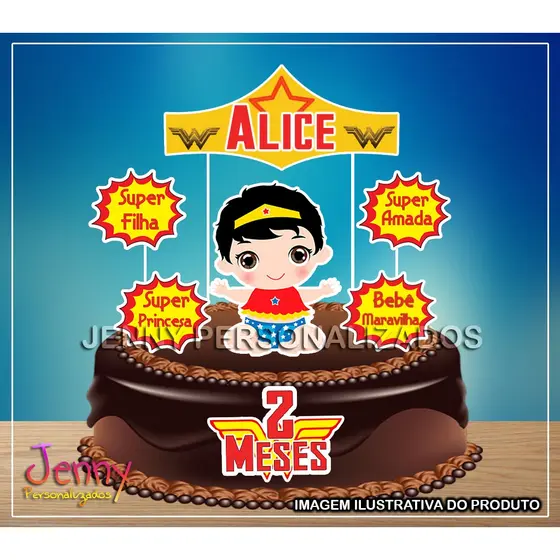 Topo Topper de Bolo Personalizado Mulher maravilha Baby
