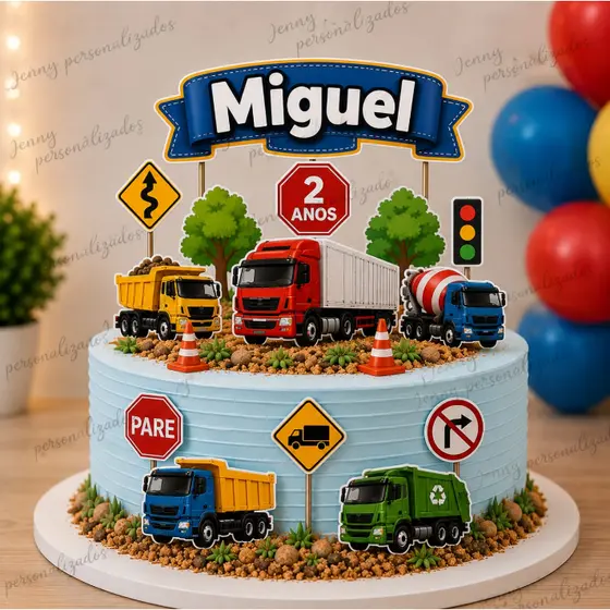 topo topper de bolo personalizado caminhão