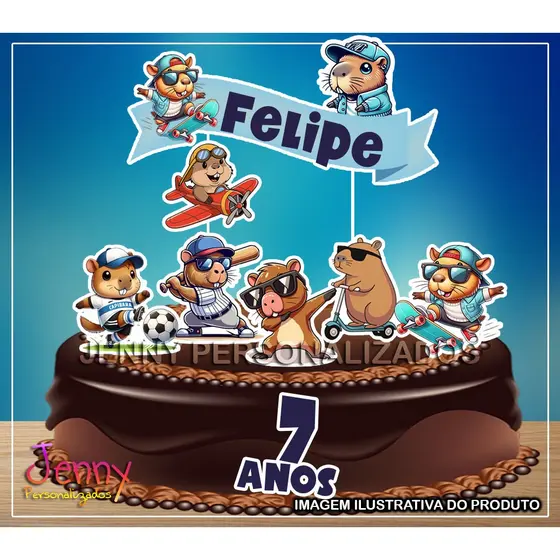 Topo Topper de Bolo Capivara Personalizado com nome e idade