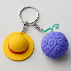 Kit Chaveiro Luffy Chapéu de Palha e Gomu Gomu No Mi Anime Geek One Piece Acessório