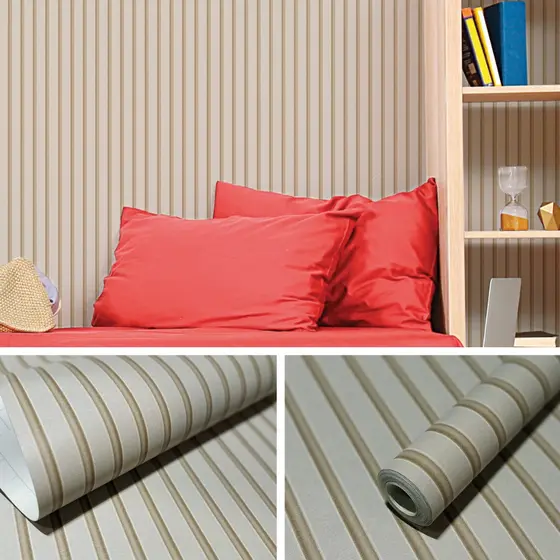 Papel De Parede Adesivo Ripas Ripado Bege Vinílico Lavável Para Sala Quarto Escritório
