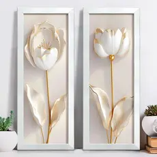 Kit 2 Quadros Decorativos Com Moldura Floral 3D Flores Banheiro Lavabo Toallete