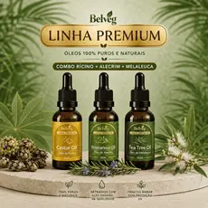 Kit 3 Óleos Rícino Alecrim e Melaleuca Belveg 100% Vegetal Cabelo Pele Barba Hidratação
