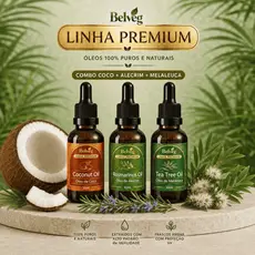 Kit 3 Óleos Coco Alecrim e Melaleuca Belveg 100% Vegetal Cabelo Pele Barba Hidratação
