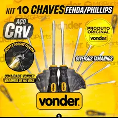Jogo 10 Chaves Fenda e Phillips Vonder Aço Cromo Vanádio Profissional Imantadas Magnética Cabo Emborrachado