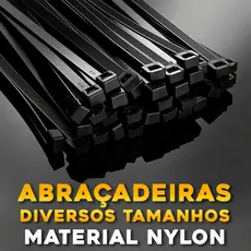 Kit 100 Abraçadeira de Nylon Cinta Plástica Enforca Gato Resistente Vários Tamanhos Preto e Branco