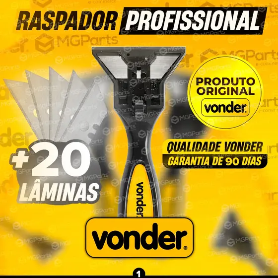 Raspador Plano Vonder Profissional + 20 Lâminas para Vidro de Box Adesivo Banheiro Tintas Azulejo Cerâmica Piso RP011