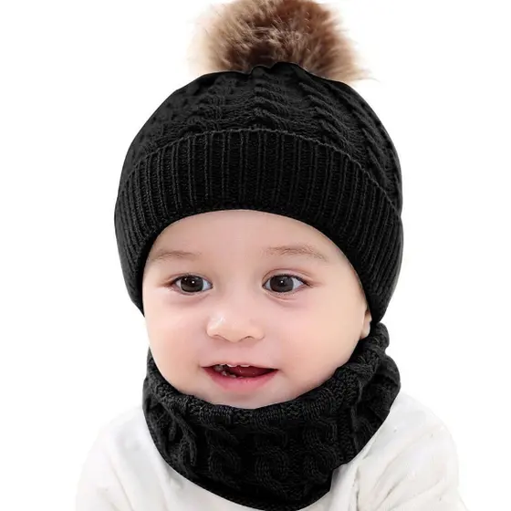 Gorro Infantil Bebê Touca Pompom Gorro Cachecol Gola Lã Inverno De Frio Menino Menina