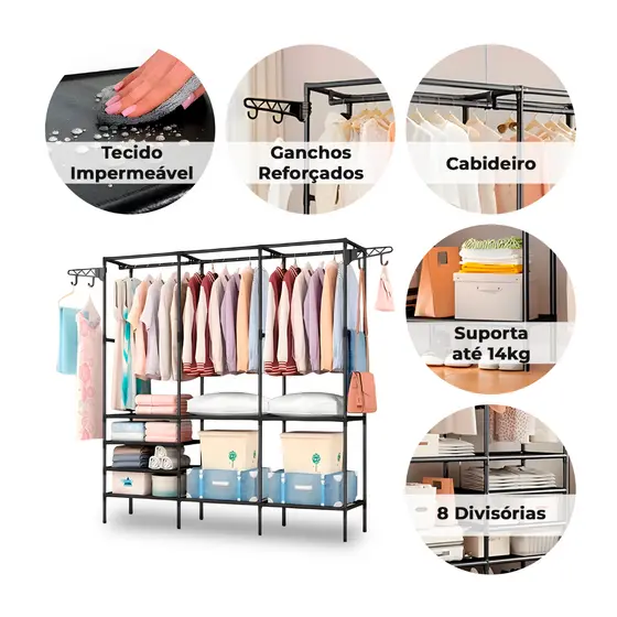 Guarda Roupa Decoteam Dobrável Closet Aberto Organizador Aço