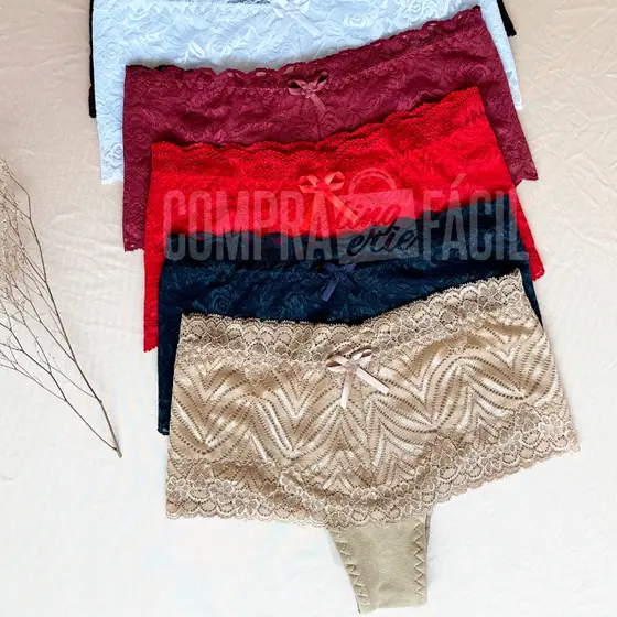 Kit 5 Peças Calcinha Cinta Rendada Algodão Modeladora Cós Alto Sustentação Conforto Resistênte Renda