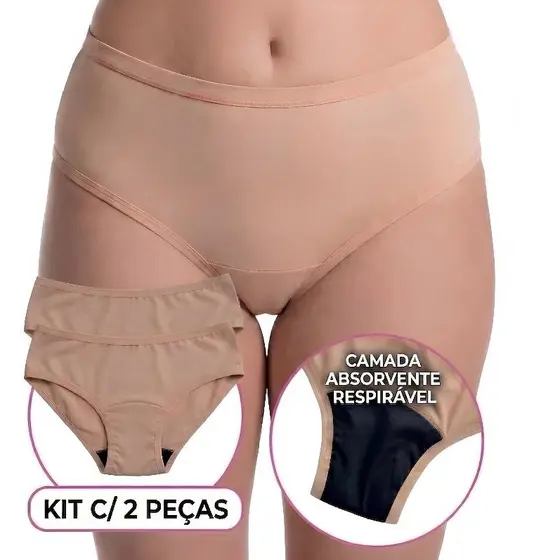 Kit 2 Calcinhas Absorvente Mestrual Incontinência Antivazamento