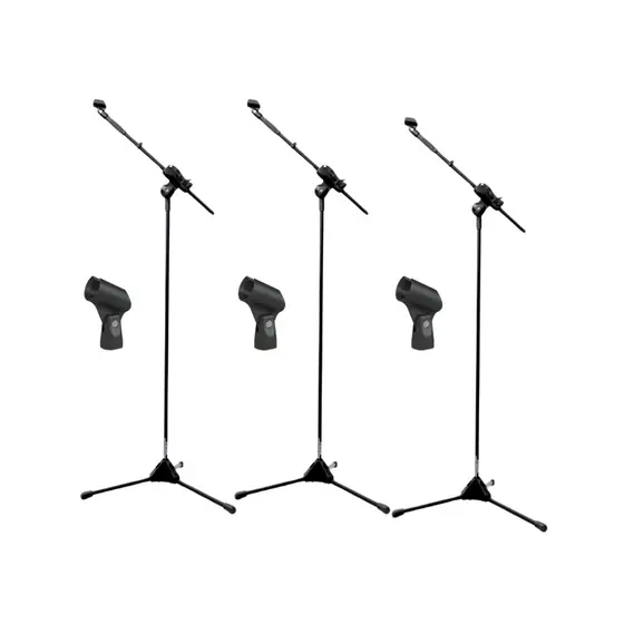 Pedestal de Microfone com Cachimbo Kit 3 Unidades Ibox Promoção