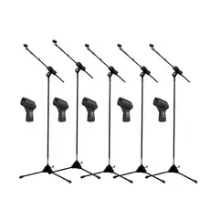 Pedestal de Microfone com Cachimbo Kit 5 Unidades + Capa Bag de Transporte Ibox Promoção