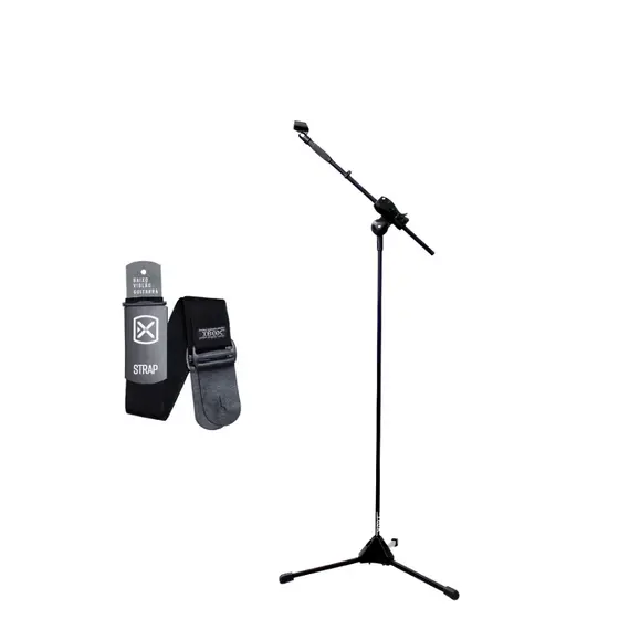 Kit Pedestal De Microfone + Correia Para Violão E Guitarra Ibox