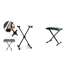 Suporte para Teclados X10 com Banqueta BXS, Estrutura de Aço em X, Ajustável, Preto