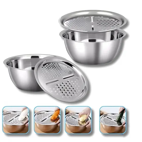 Ralador 4 Em 1 Fatiado Ralador Escorredor de Macarrão Legumes Queijo Manual Tigela 23cm Cozinha