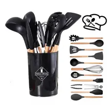 Kit Colheres Silicones 12 Peças Copo Suporte