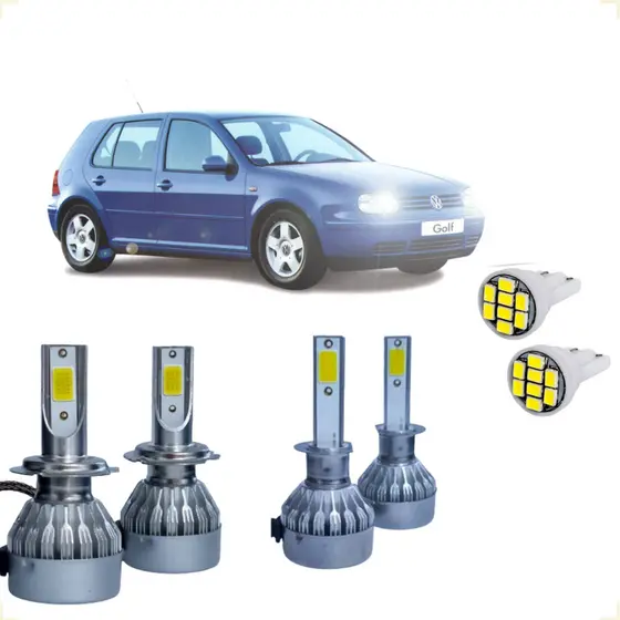 Kit de Lâmpadas de Led Mini Super Branca 6500K Para Farol Alto e Baixo Carro Golf 1999 até 2006