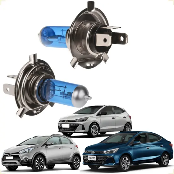Par de Lâmpada Halógena H4 Super Branca Biodo Carro HB20 HB20X HB20S Farol Alto Baixo