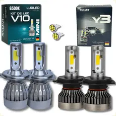 Kit de Lâmpadas Super Branca de Led V10/Y3 Lux Led H4 + Pingo T10 Farol Alto e Baixo Carro 6500K 12V