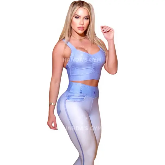 Calça Legging Fake imita Jeans Virginia - Modelo 7 - empina bumbum - Imita jeans - academia - calça clara levanta glúteo
