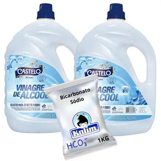 2 Vinagre Alc Ool Castelo 5l 6% Acidez + Bicarbonato Sódio