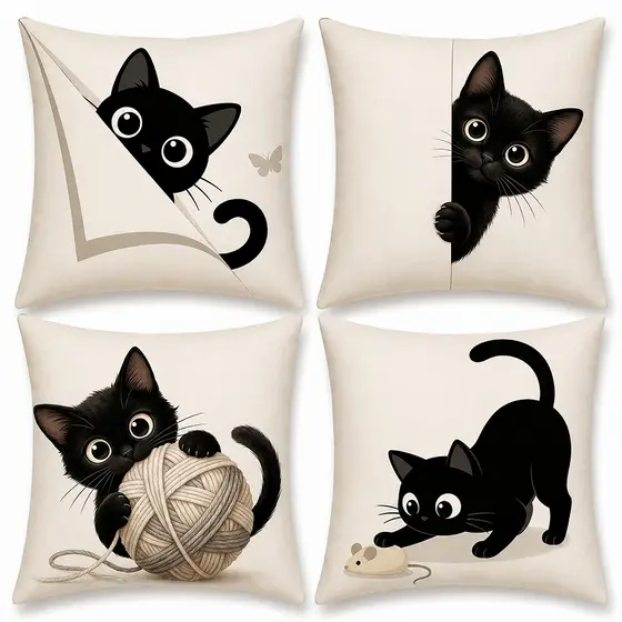 KIT 4 CAPAS DE ALMOFADAS GATO GATINHO APAIXONADO  TAMANHO 45X45