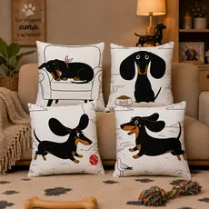 KIT 4 CAPAS DE ALMOFADAS CACHORRO SALSICHA  DACHSHUND TECKEL CÃO   TAMANHO 45X45