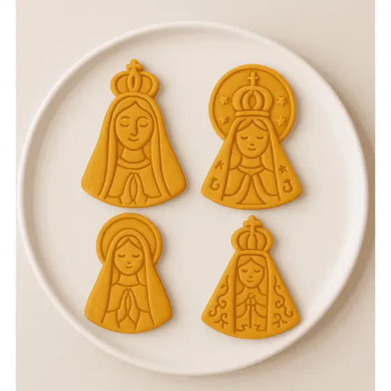 NOSSA SENHORA Cortador Biscoito  | Kit 4 pçs | Opções 6, 8 e 10cm | Batizado | Confeitaria com Fé