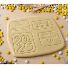 Ano Novo 2026 Kit 4 Cortadores Biscoito  Mensagens para Pasta Americana Confeitaria Réveillon Decoração de Bolo