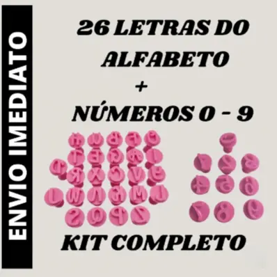 KIT LETRAS ALFABETO CARIMBOS COMPLETO + NUMEROS  0-9 PARA DOCES E BRIGADEIROS