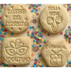 Carnaval Bloquinho Folia Kit 4 Cortadores Biscoito para Pasta Americana Confeitaria Criativa Decoração de Bolo Festa