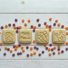 Cortador Quadrado Marcador Páscoa para Biscoitos e Cookies 4PÇS Kit Feliz Páscoa, Coelho, Ovo e Cenoura Confeitaria