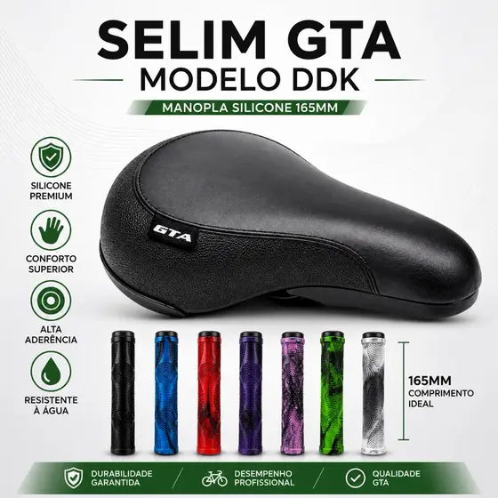 Selim GTA Modelo DDK + Manopla Silicone 165m Modelo Gios Bicicleta Bike BMX Grau DIRT Jump Freeride