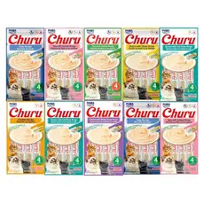 Petisco para Gatos Purê Churu Inaba Kit com 10 9 8 7 Pacotes Variados 56g cada original promoção