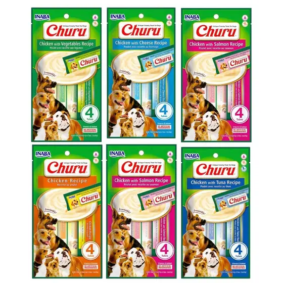 Petisco Para Cães Purê Churu Dog Inaba Kit Com 2 a 6 Pacotes Variados Promoção Original