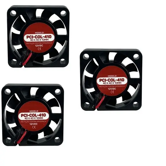 Kit 03 Pçs Cooler Ventoinha 40x40x10mm 40mm 4cm 12v ventilador