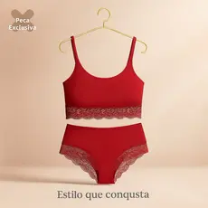 Conjunto Espera Marido Plus Size Cropped em Renda e Calcinha Caleçon Conforto Ternura Íntima