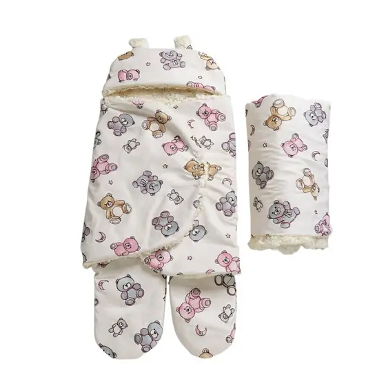 Kit Maternidade Saco de Dormir Bebê + Cobertor Dupla Face Algodão e Sherpa
