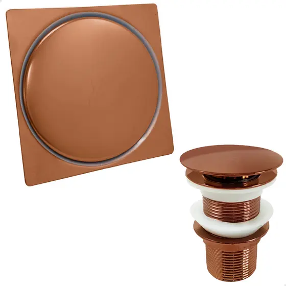 Ralo Click 10x10 Rose Gold Inox Valvula Ralo De Pia 1 1/4 Kit Banheiro Luxo Ralo Quadrado 10cm