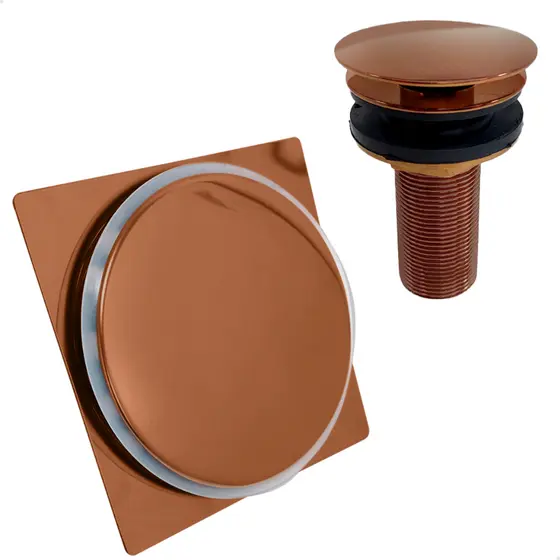 Ralo Click 10x10 Rose Gold Inox Valvula Ralo De Pia 7/8 Kit Banheiro Luxo Ralo Quadrado 10cm