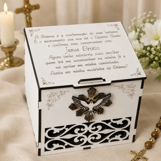 Lembrancinha Madrinha de Crisma Caixa Mdf para Caneca Personalizada Batizado Dinda Padrinho Batismo