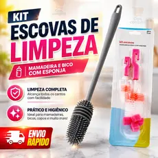 Kit Escovas de Mamadeira Bico e Silicone para Garrafa Copo Limpeza Casa