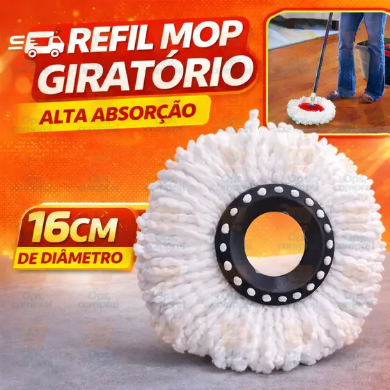 Refil MOP Giratório 360° Para Limpeza 16cm Balde