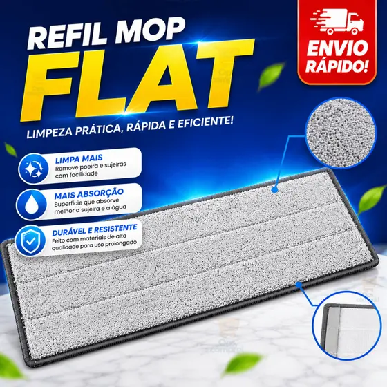 Refil Mop Flat Rodo de Limpeza em Microfibra Piso Casa Esfregão
