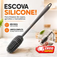 Escova De Silicone Lavar Copo Mamadeira Taça Banheiro Casa Cozinha Limpeza Multiuso Cabo