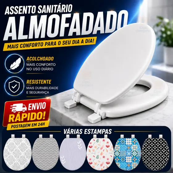 Tampa de Vaso Sanitário Assento Almofadado de Banheiro